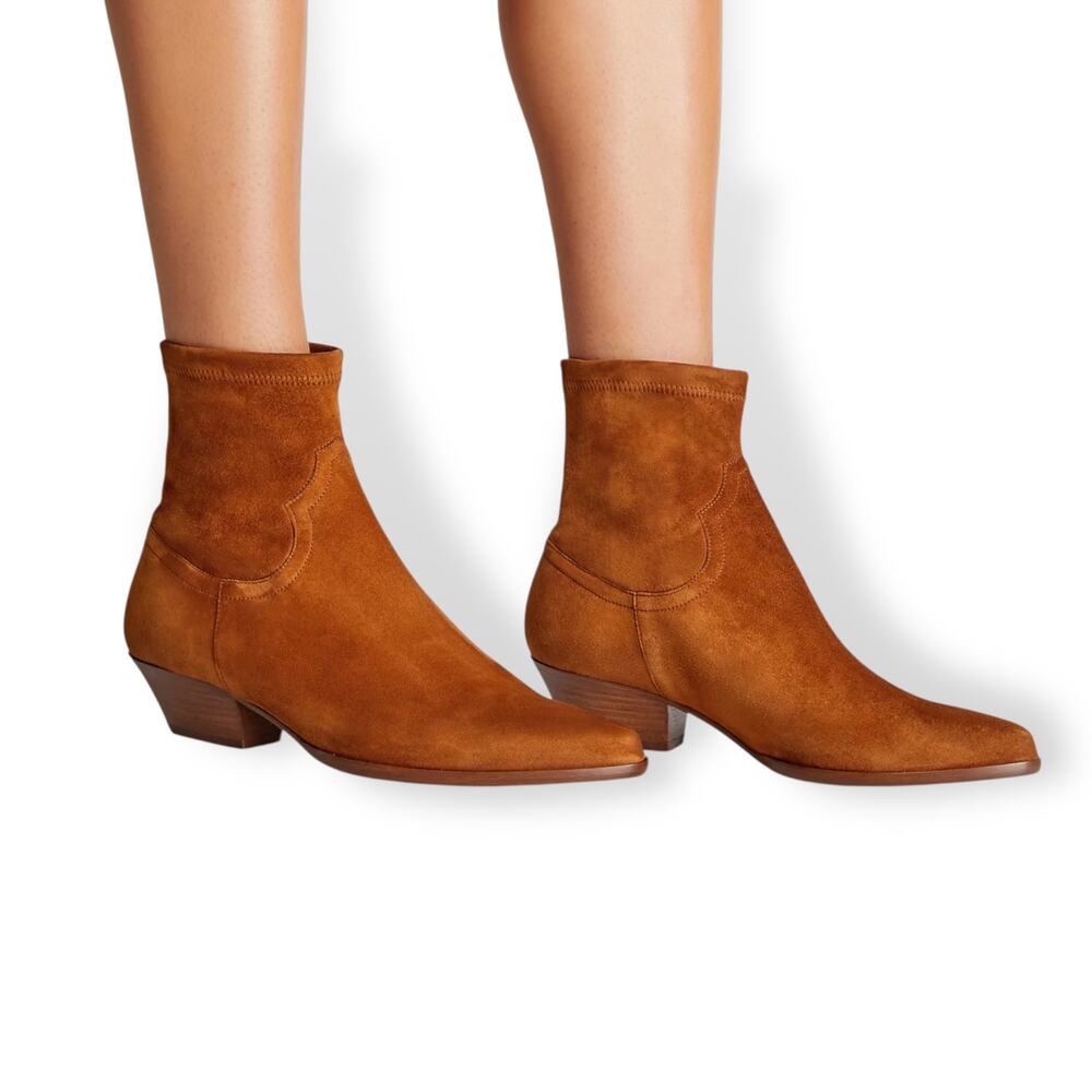 Tamara Mellon 'Go West Ankle' Bootie, Suede, Pull-On, Tan, Size 39.5 EU, 9.5 US
